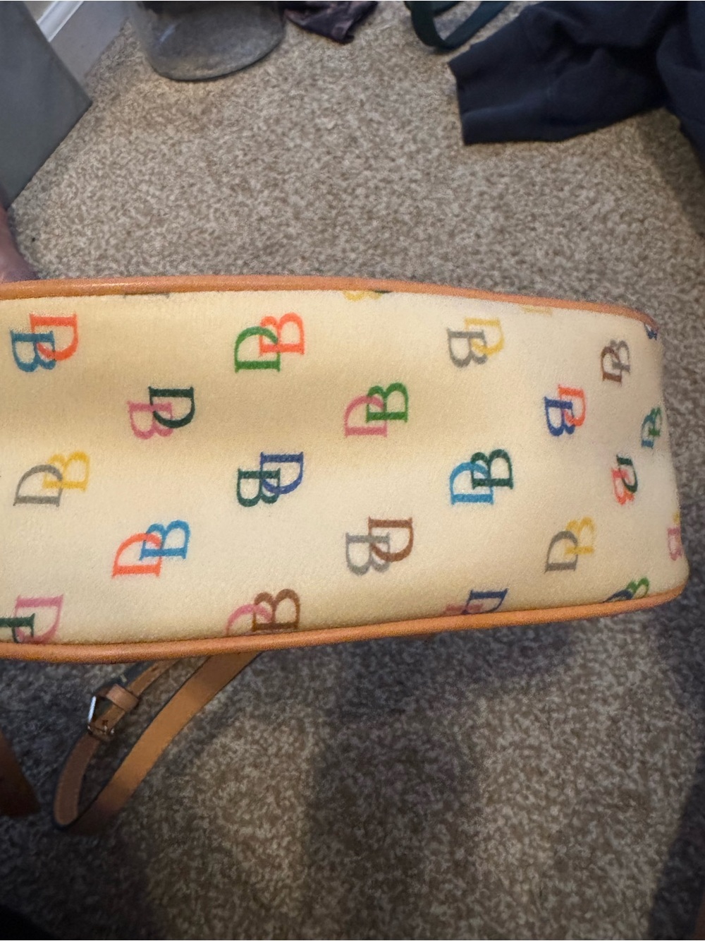 Dooney & Bourke Multicolor DB Logo Crossbody with Tan Trim *SEE ALL PHOTOS** - Picture 4 of 10